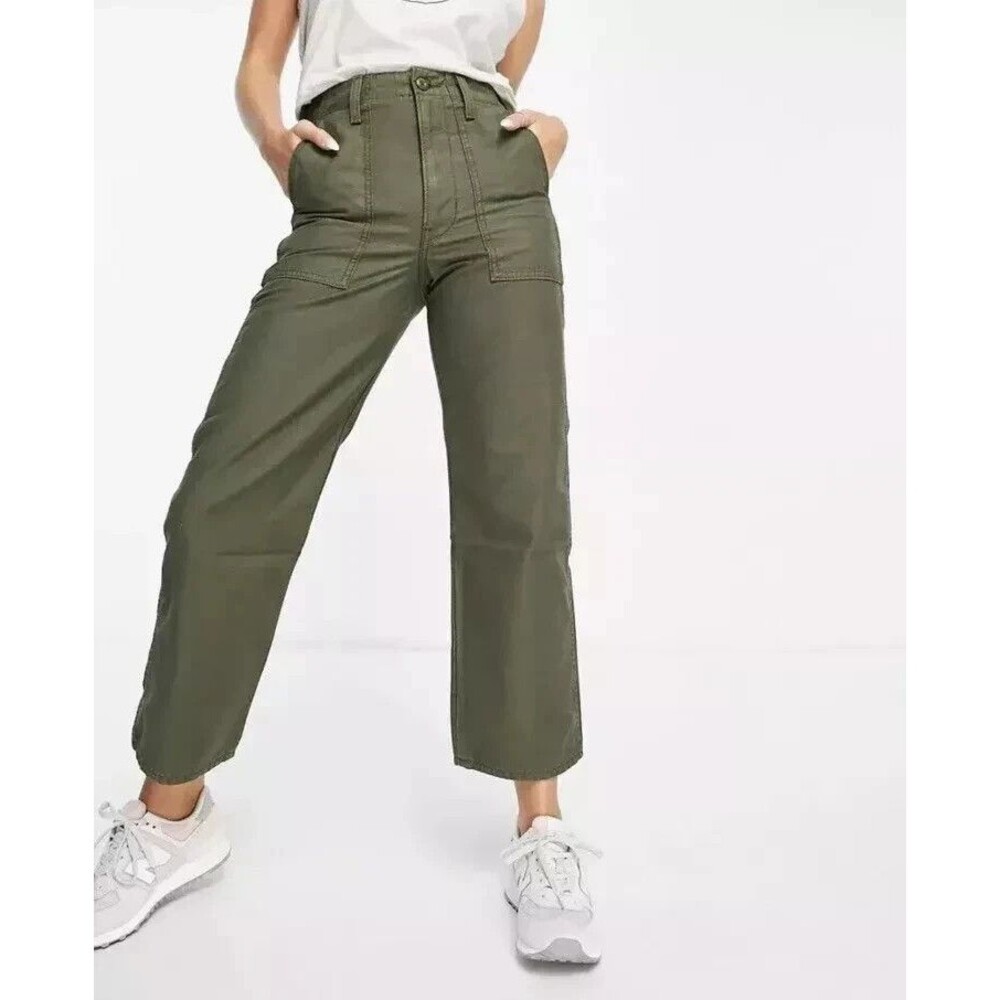 Levis Ribcage Straight Utility Pants Womens 27x26 Army Green High Rise Cotton